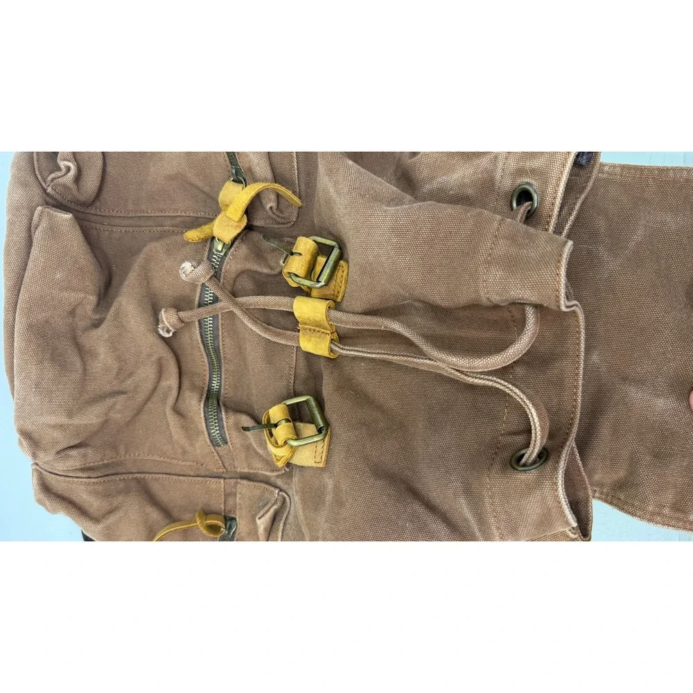 Vintage Style Brown Canvas Backpack Leather Trim Rucksack Travel Bag Mens Womens